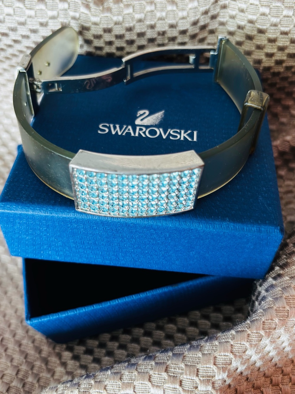 Swarovski Silver Bracelet with Turquoise Crystal Panel in Swarovski Box